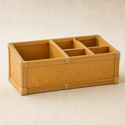 Bamboo Desk Organizer - detail Close-up detail of Bamboo Desk Organizer showing its bamboo with natural fibre binding
