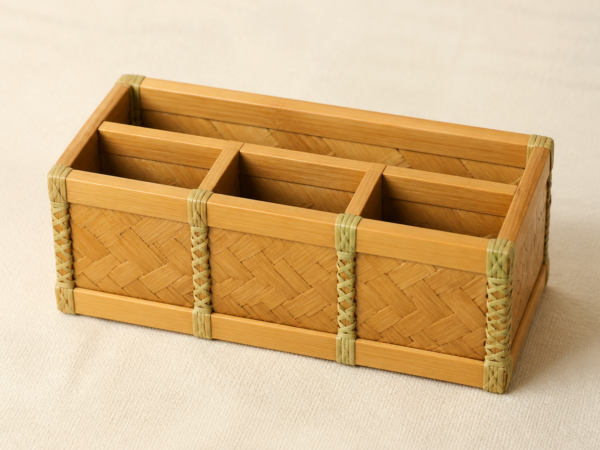 Bamboo Desk Organizer on a warm neutral background
