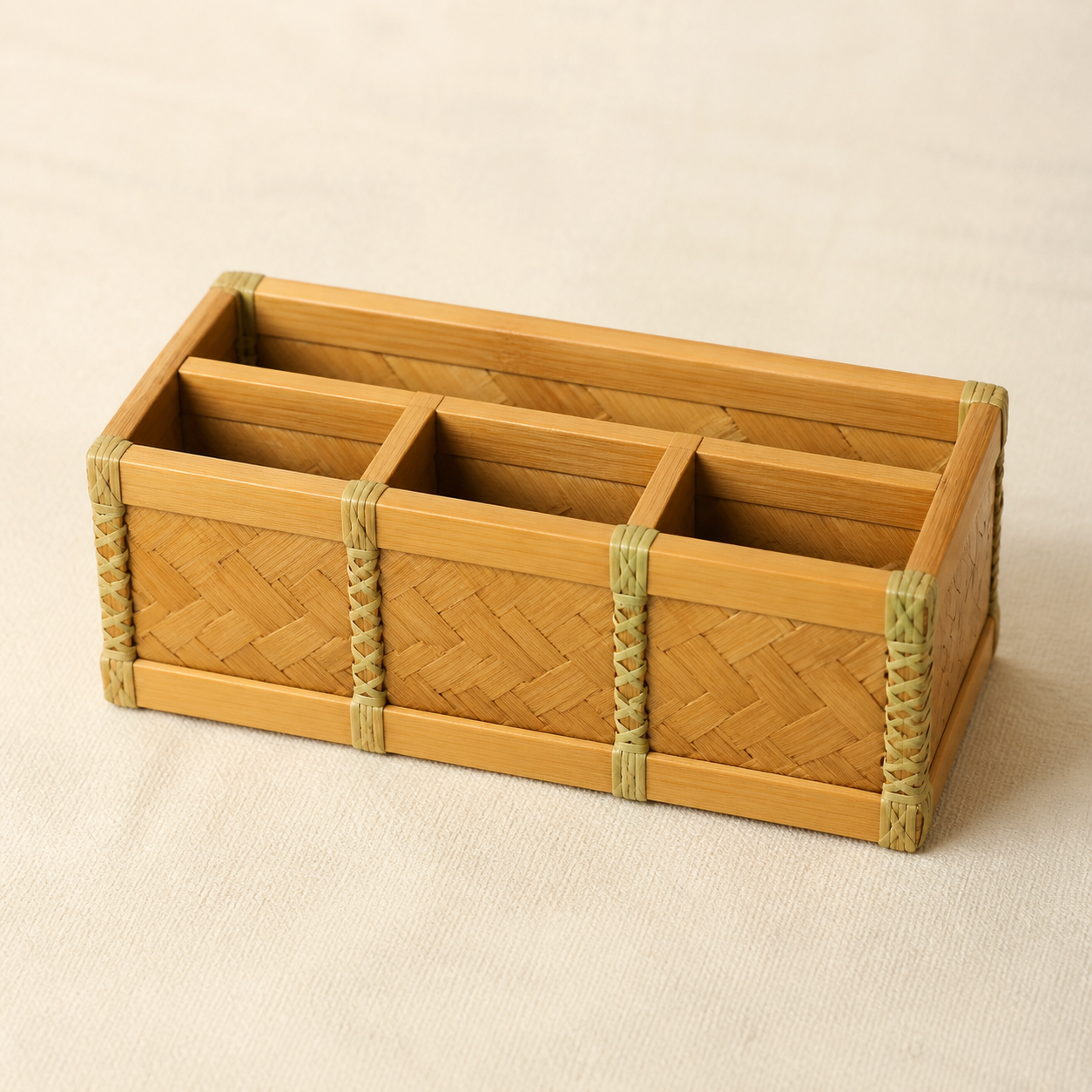 Bamboo Desk Organizer on a warm neutral background