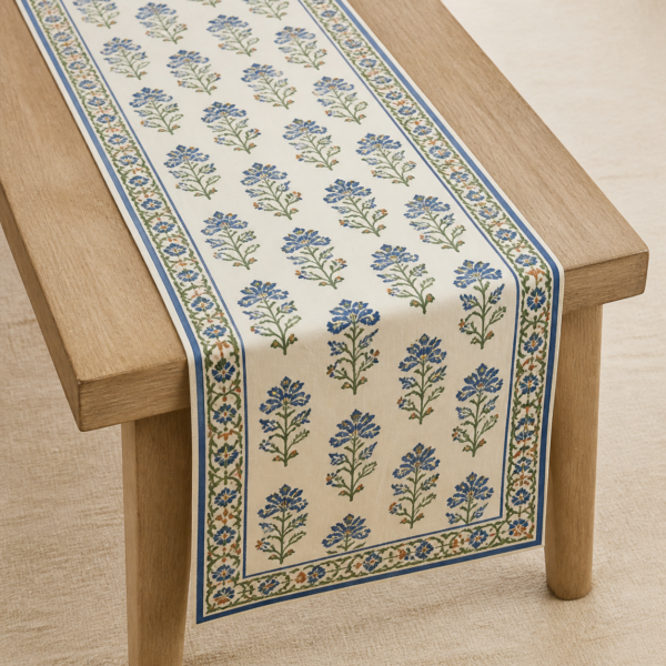Block-Printed Cotton Table Runner - hero Block-Printed Cotton Table Runner on a warm neutral background