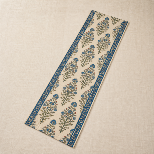 Block-Printed Cotton Table Runner - overhead Overhead view of Block-Printed Cotton Table Runner