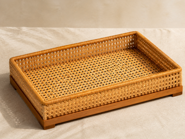 Cane Serving Tray on a warm neutral background