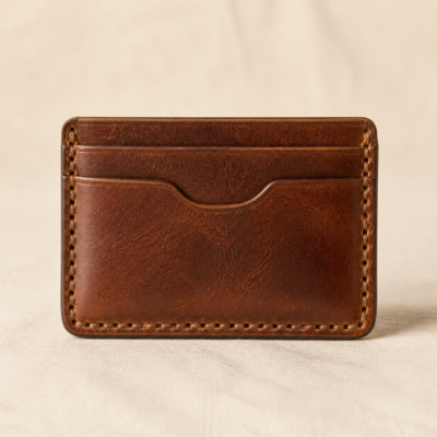 Full-Grain Leather Card Holder - detail Close-up detail of Full-Grain Leather Card Holder showing its full-grain leather