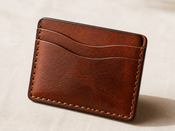 Full-Grain Leather Card Holder - hero Full-Grain Leather Card Holder on a warm neutral background