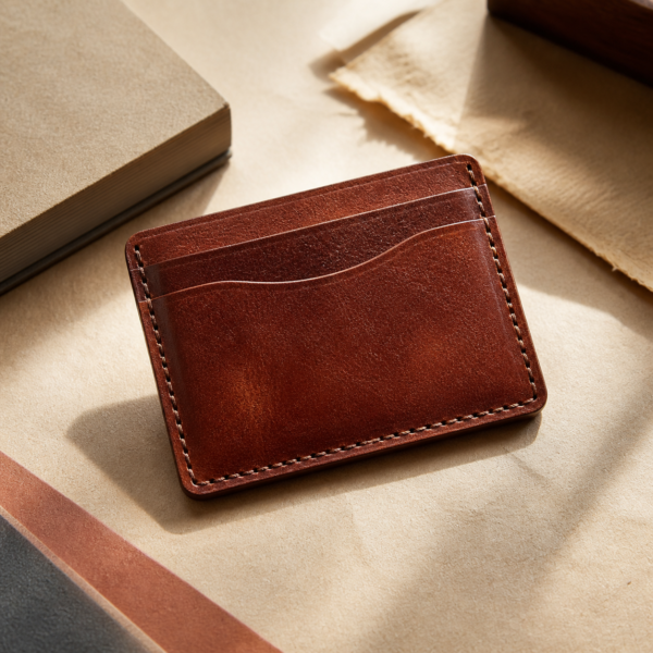 Full-Grain Leather Card Holder - lifestyle Full-Grain Leather Card Holder styled in a natural home setting
