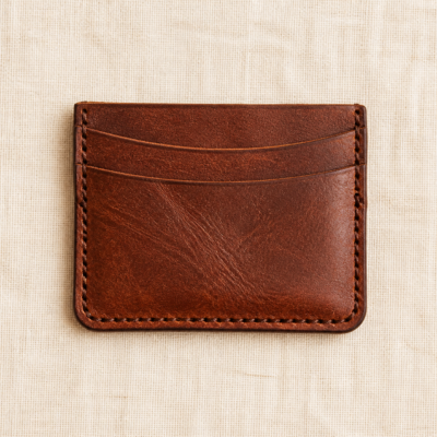 Full-Grain Leather Card Holder - overhead Overhead view of Full-Grain Leather Card Holder
