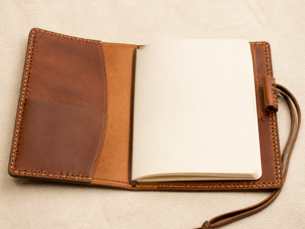 Hand-Stitched Leather Journal Cover - hero Hand-Stitched Leather Journal Cover on a warm neutral background