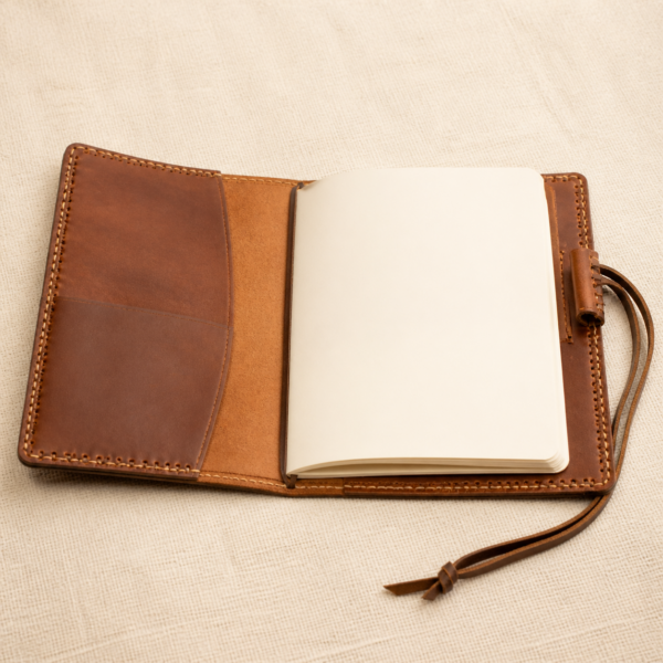 Hand-Stitched Leather Journal Cover on a warm neutral background
