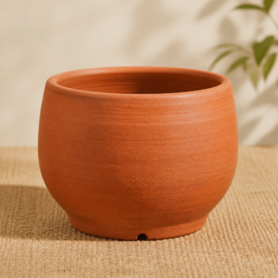 Hand-thrown Terracotta Planter on a warm neutral background