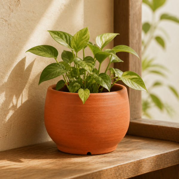 Hand-thrown Terracotta Planter styled in a natural home setting