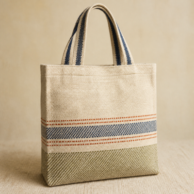 Close-up detail of Handloom Cotton Tote Bag showing its handloom cotton canvas