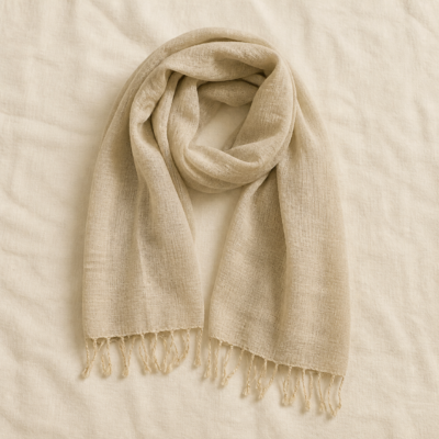Handloom Khadi Stole - detail Close-up detail of Handloom Khadi Stole showing its handwoven cotton khadi-style fabric