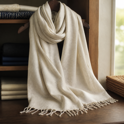 Handloom Khadi Stole - lifestyle Handloom Khadi Stole styled in a natural home setting