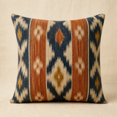 Handwoven Cotton Ikat-Pattern Cushion Cover - hero Handwoven Cotton Ikat-Pattern Cushion Cover on a warm neutral background