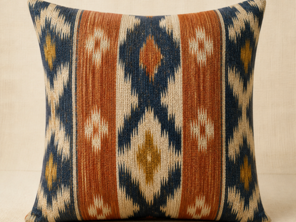 Handwoven Cotton Ikat-Pattern Cushion Cover - hero Handwoven Cotton Ikat-Pattern Cushion Cover on a warm neutral background
