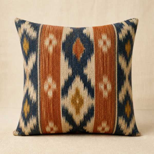 Handwoven Cotton Ikat-Pattern Cushion Cover - hero Handwoven Cotton Ikat-Pattern Cushion Cover on a warm neutral background
