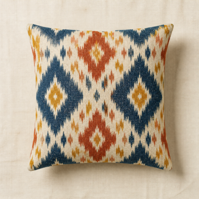 Handwoven Cotton Ikat-Pattern Cushion Cover - overhead Overhead view of Handwoven Cotton Ikat-Pattern Cushion Cover