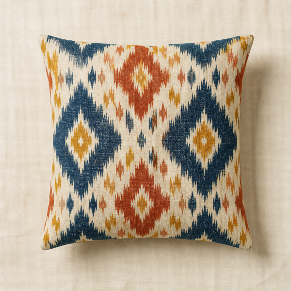Handwoven Cotton Ikat-Pattern Cushion Cover - overhead Overhead view of Handwoven Cotton Ikat-Pattern Cushion Cover
