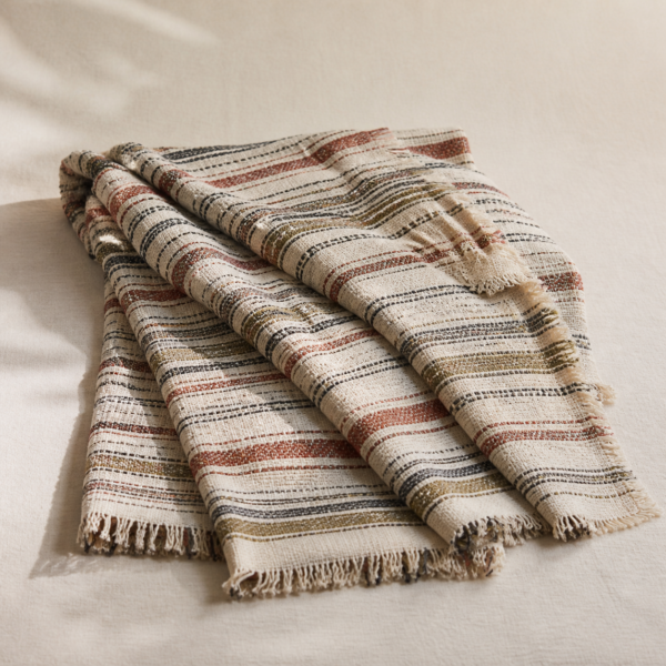 Handwoven Cotton Throw on a warm neutral background