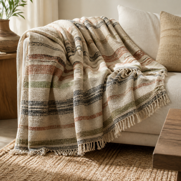 Handwoven Cotton Throw styled in a natural home setting