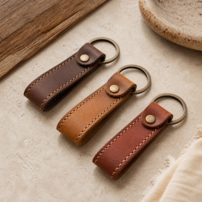 Leather Key Fob Set – Pack of 3 - lifestyle Leather Key Fob Set – Pack of 3 styled in a natural home setting