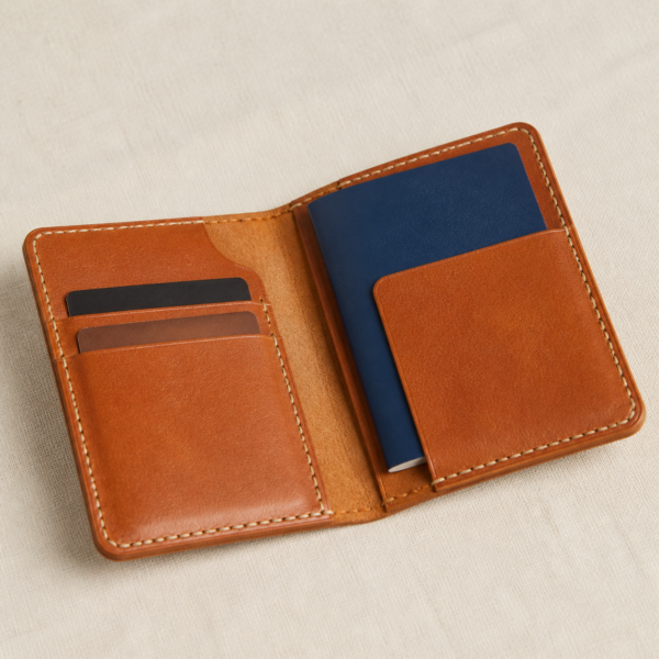Close-up detail of Leather Passport Wallet showing its natural leather