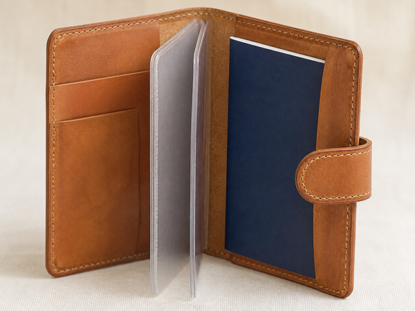 Leather Passport Wallet - hero Leather Passport Wallet on a warm neutral background