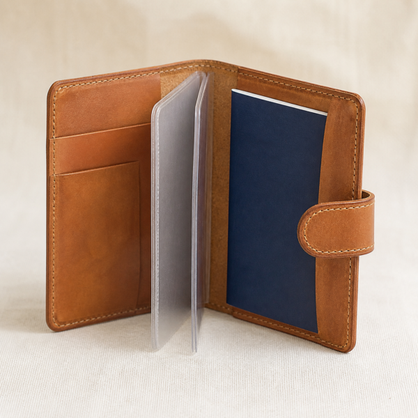 Leather Passport Wallet on a warm neutral background
