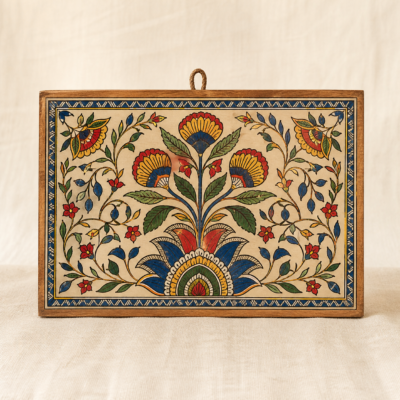 Madhubani-Inspired Hand-Painted Wooden Wall Panel - hero Madhubani-Inspired Hand-Painted Wooden Wall Panel on a warm neutral background