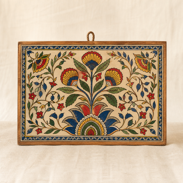 Madhubani-Inspired Hand-Painted Wooden Wall Panel - hero Madhubani-Inspired Hand-Painted Wooden Wall Panel on a warm neutral background