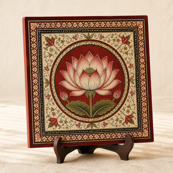 Pattachitra-Inspired Lotus Tabletop Panel - hero Pattachitra-Inspired Lotus Tabletop Panel on a warm neutral background