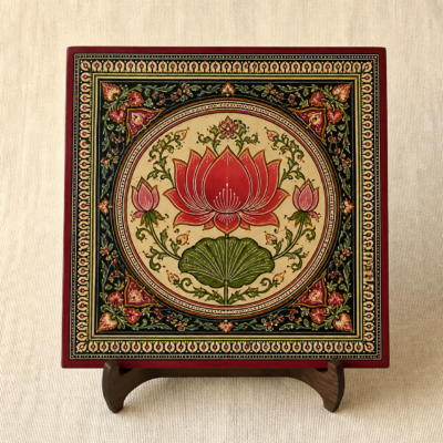 Pattachitra-Inspired Lotus Tabletop Panel - overhead Overhead view of Pattachitra-Inspired Lotus Tabletop Panel
