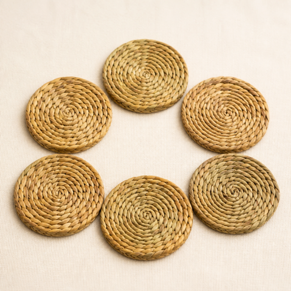 Close-up detail of Seagrass Coaster Set – Pack of 6 showing its braided natural seagrass