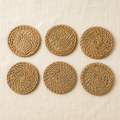 Overhead view of Seagrass Coaster Set – Pack of 6