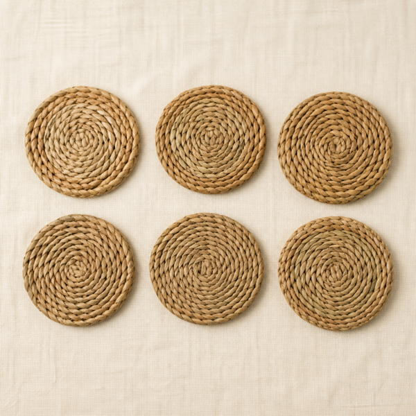 Overhead view of Seagrass Coaster Set – Pack of 6