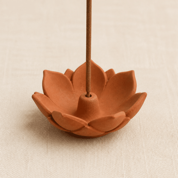 Terracotta Lotus Incense Holder - detail Close-up detail of Terracotta Lotus Incense Holder showing its natural terracotta clay