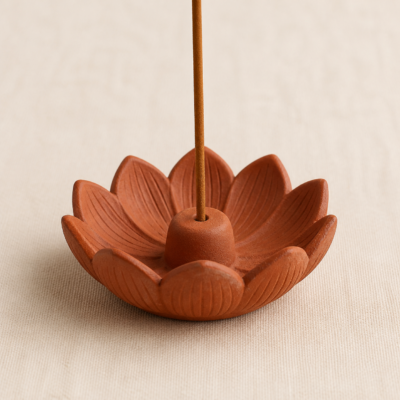 Terracotta Lotus Incense Holder - hero Terracotta Lotus Incense Holder on a warm neutral background