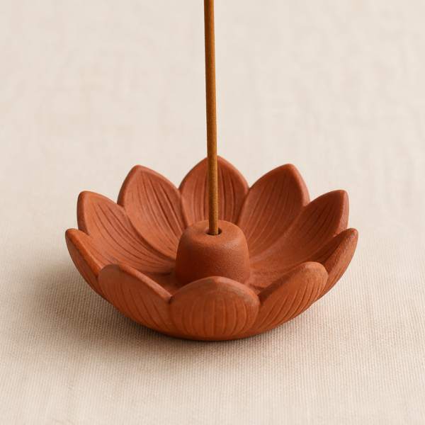 Terracotta Lotus Incense Holder - hero Terracotta Lotus Incense Holder on a warm neutral background