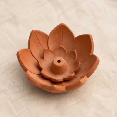 Terracotta Lotus Incense Holder - overhead Overhead view of Terracotta Lotus Incense Holder